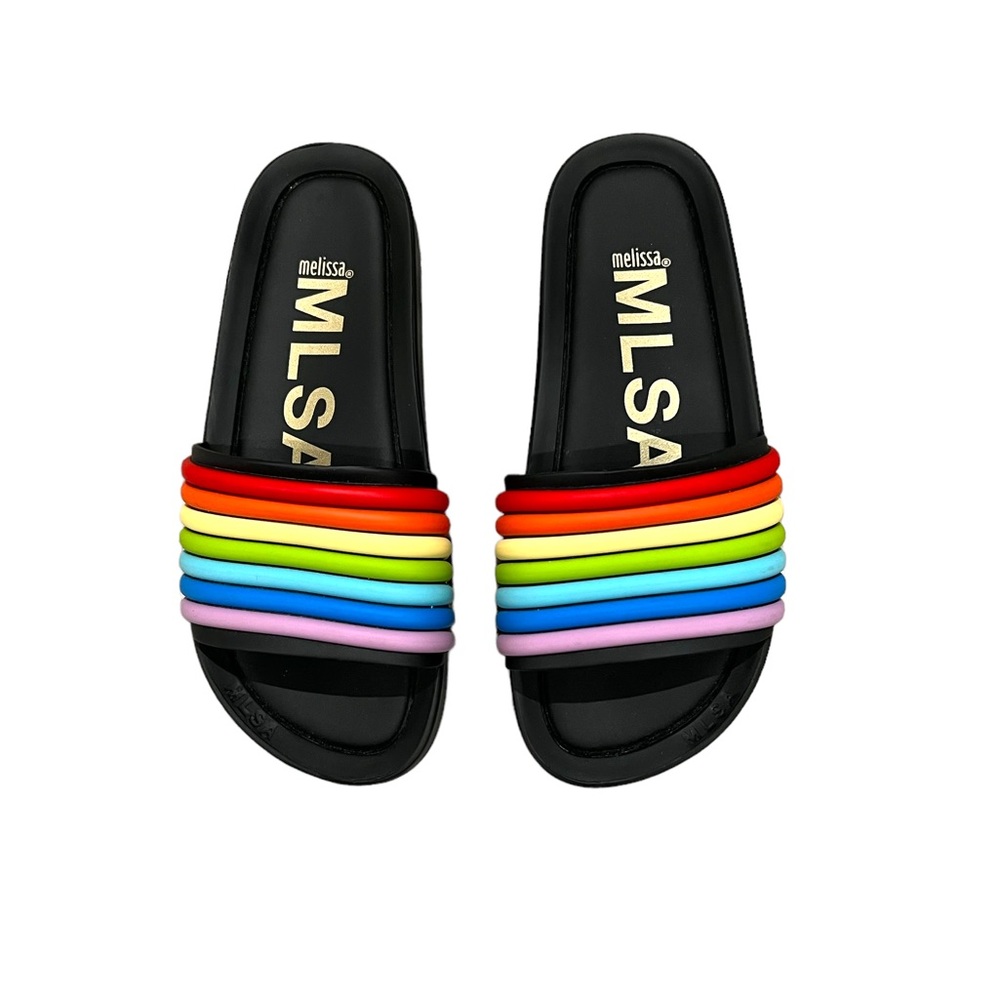 Melissa Beach Slide Black Rainbow Women's 6